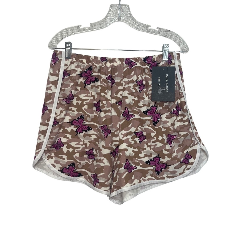 Bae City Butterfly Camo Dolphin Shorts Womens 1X Pink Tan New Casual